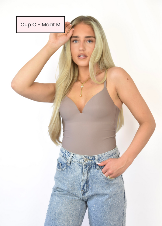 'V neck' Body - Taupe