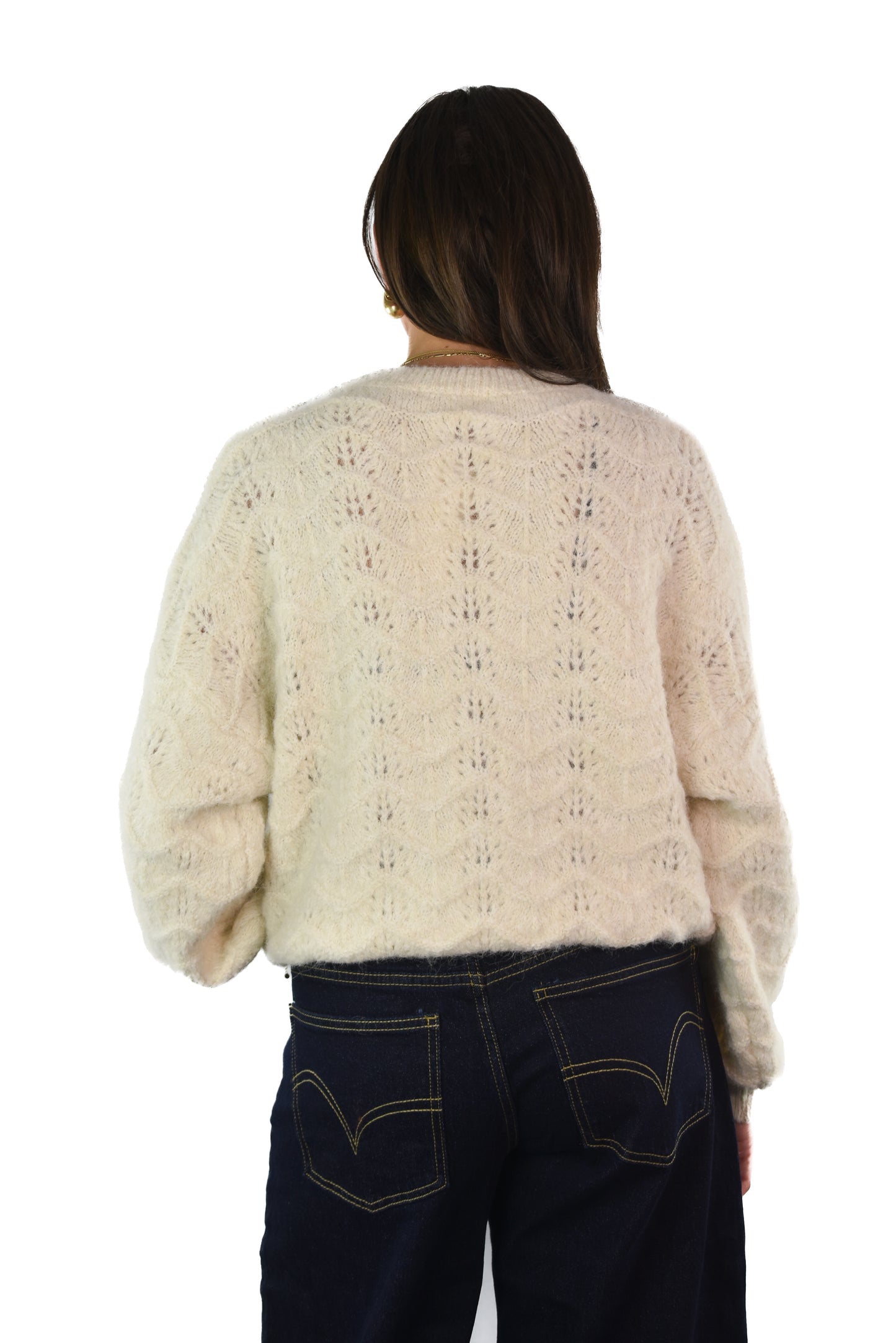 Wavy Knitted Sweater - Beige