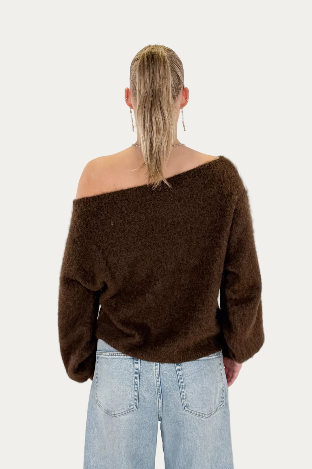 One Shoulder Mohair Sweater - Brown