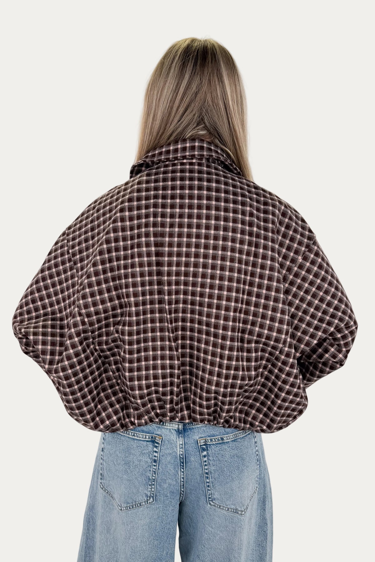 Checked Bomber Jacket - Brown