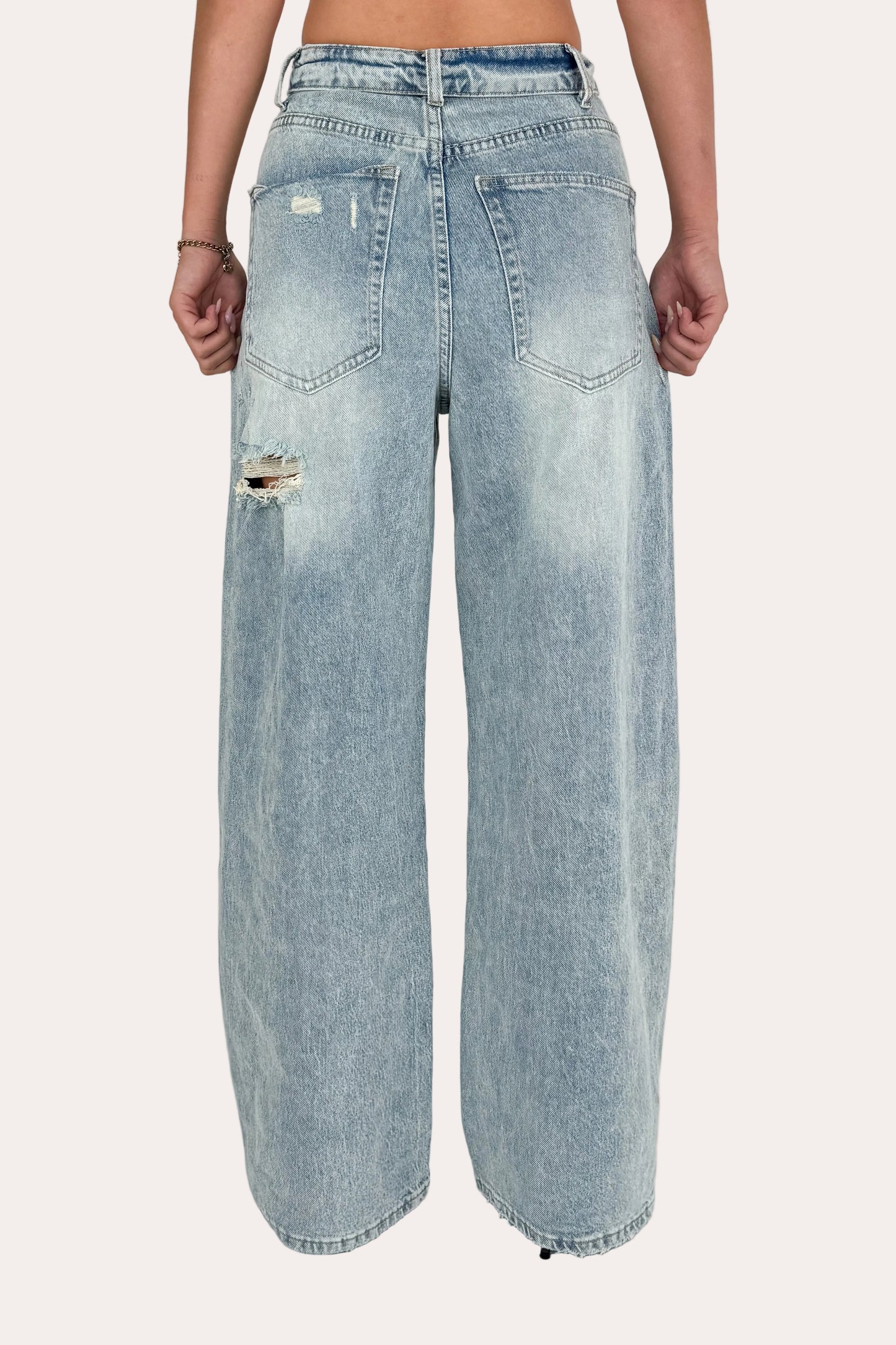 Ripped Folded Jeans - Light Blue