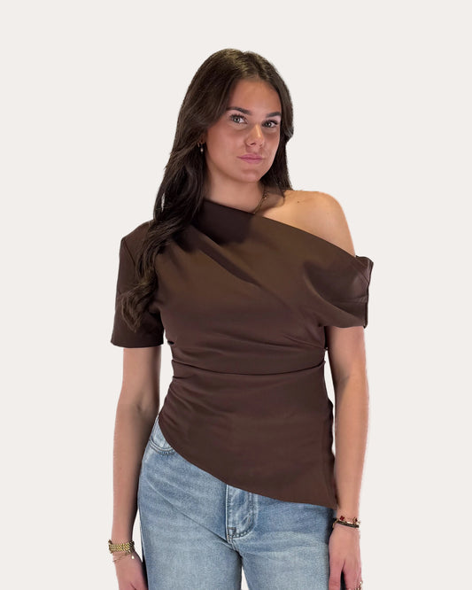 One Shoulder Top - Brown