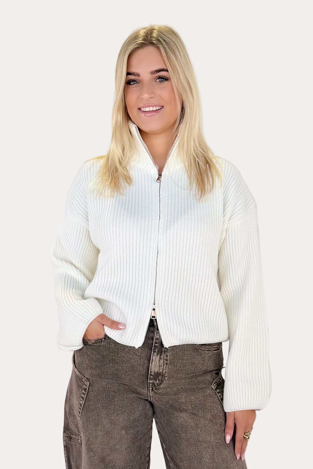Zip Sweater - White