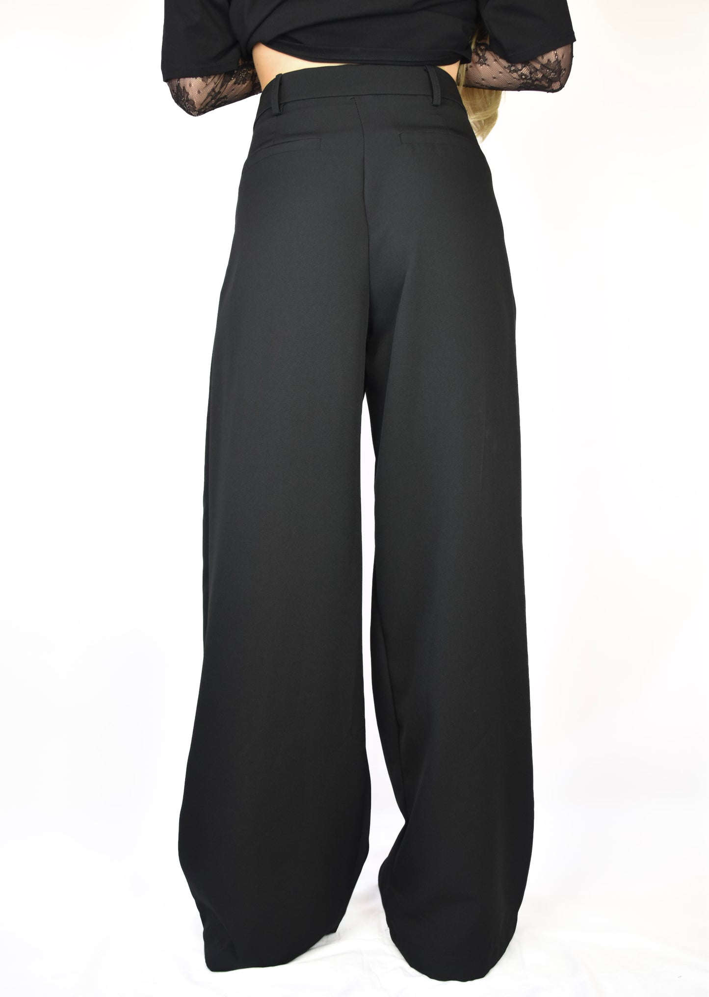 Plain Wide Leg Pantalon Black - pantalon van Pretty in Pink.
