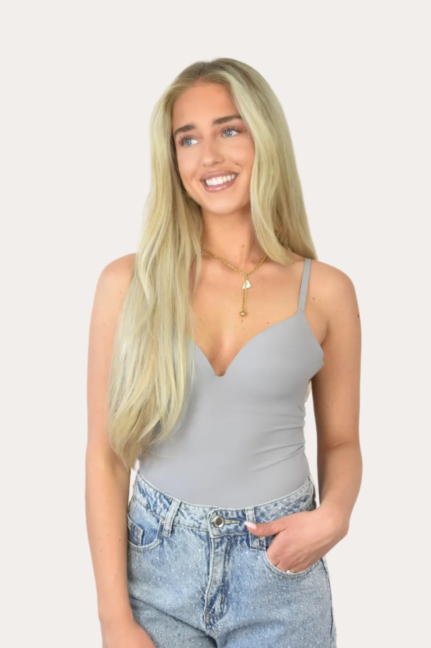 V-neck Body Grey - top van Pretty in Pink.