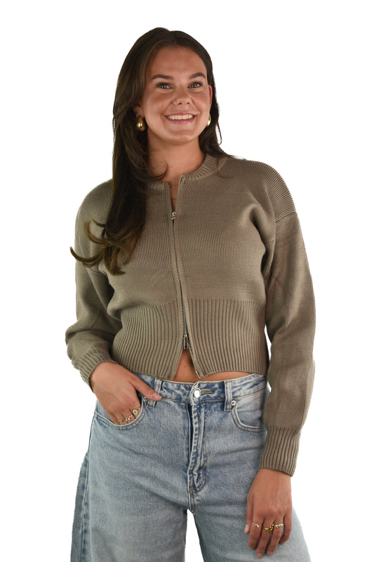 Knit zip Cardigan - Taupe