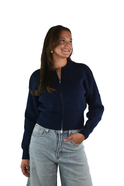 Knit Zip Cardigan - Navy