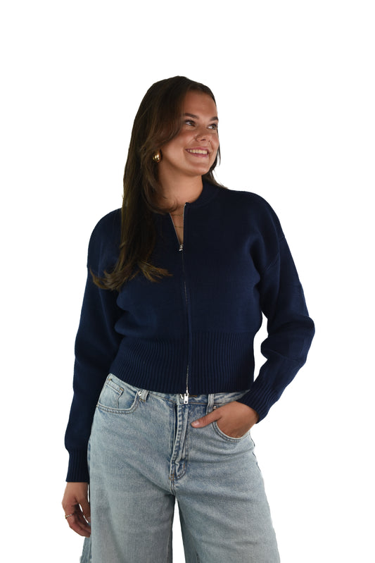 Knit Zip Cardigan - Navy