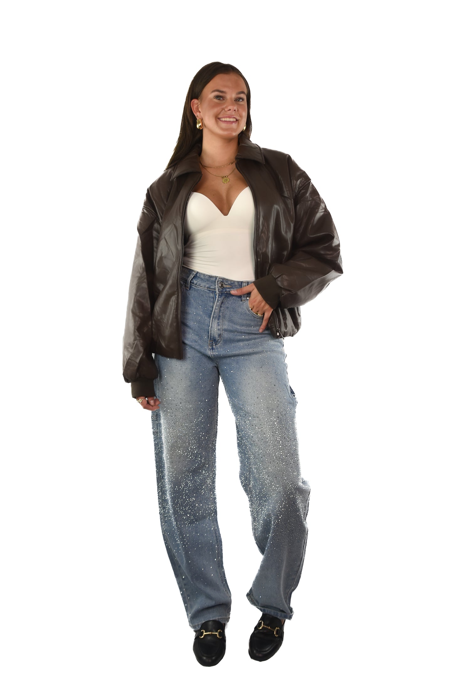 Puffy Leather Jacket - Brown
