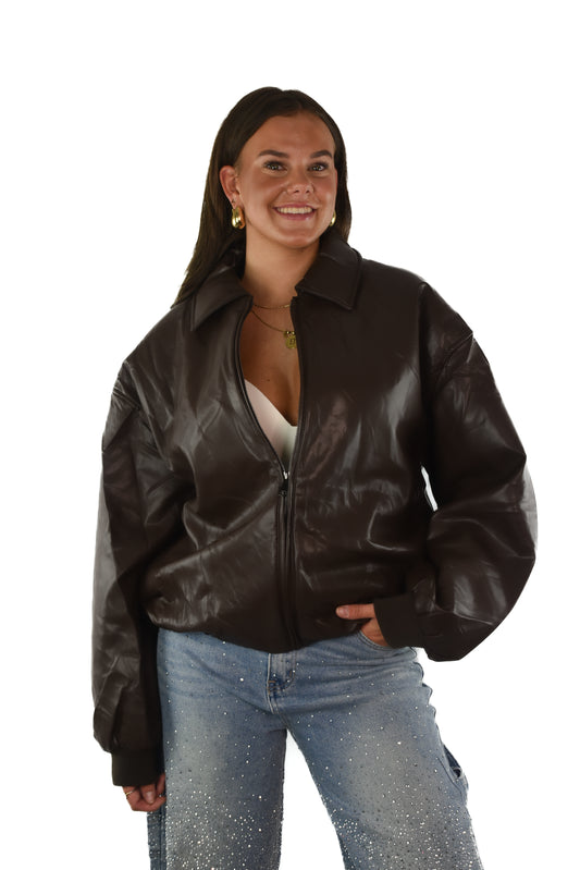 Puffy Leather Jacket - Brown