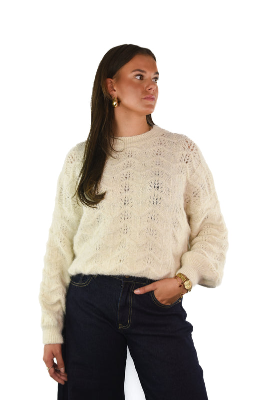 Wavy Knitted Sweater - Beige