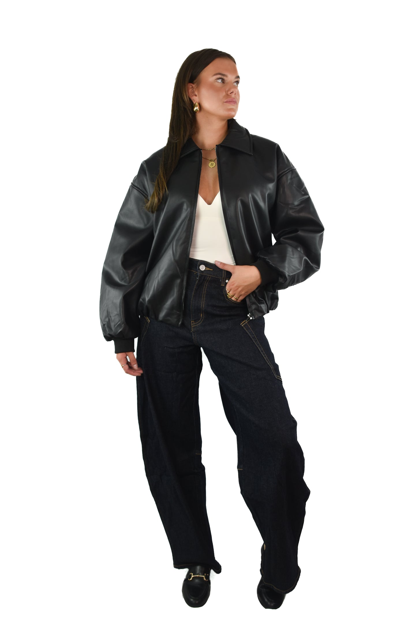 Puffy Leather Jacket - Black