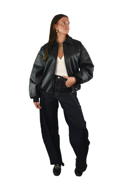 Puffy Leather Jacket - Black