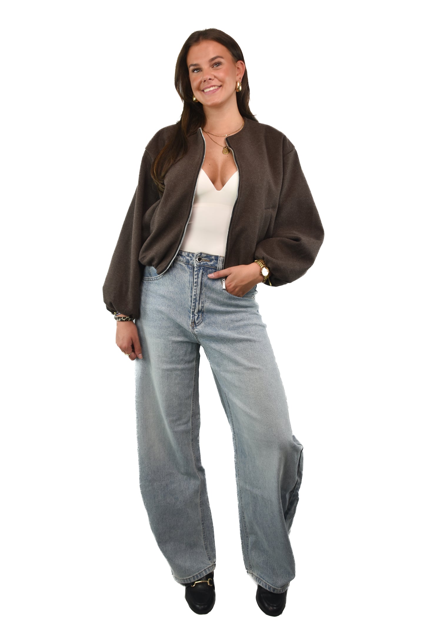 Cozy Wool Bomber - Brown
