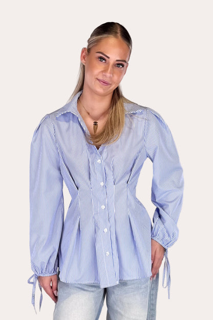 Striped Tailored Blouse - Blue