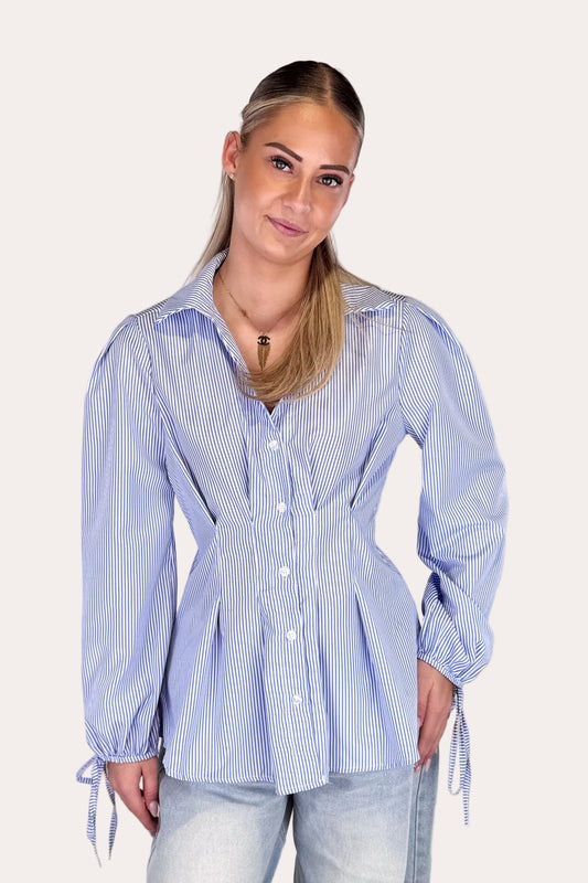 Striped Tailored Blouse - Blue
