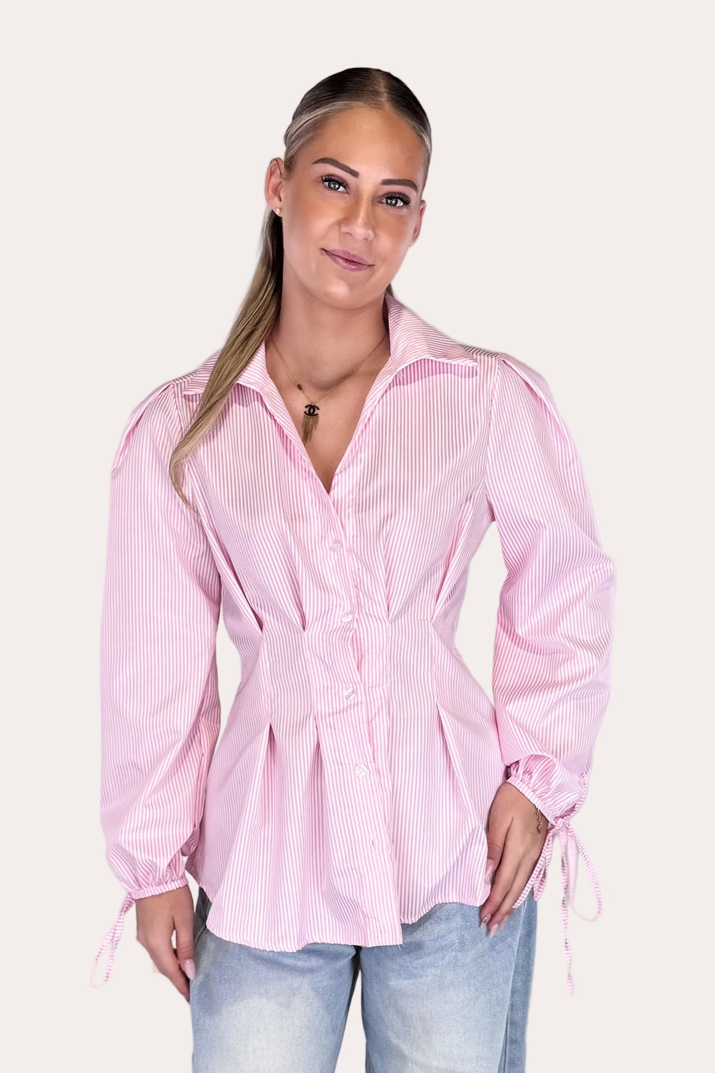 Striped Tailored Blouse - Pink