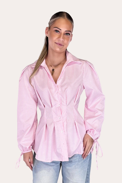 Striped Tailored Blouse - Pink