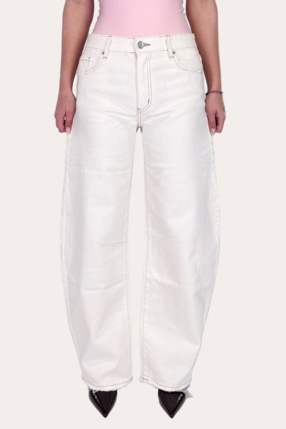 Mid Waist Balloon Jeans - White