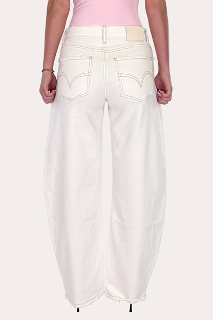 Mid Waist Balloon Jeans - White