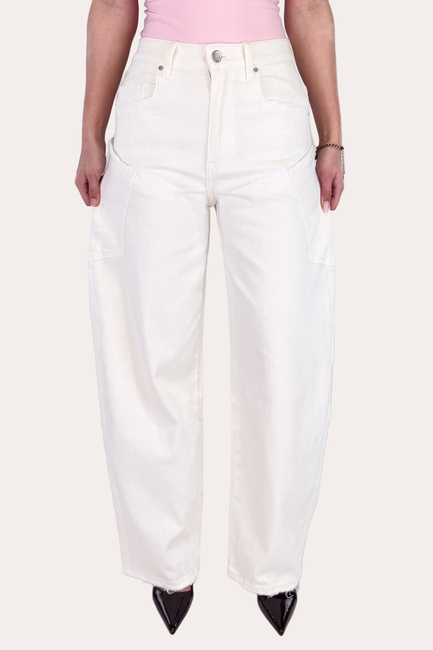 Sage Balloon Jeans - White