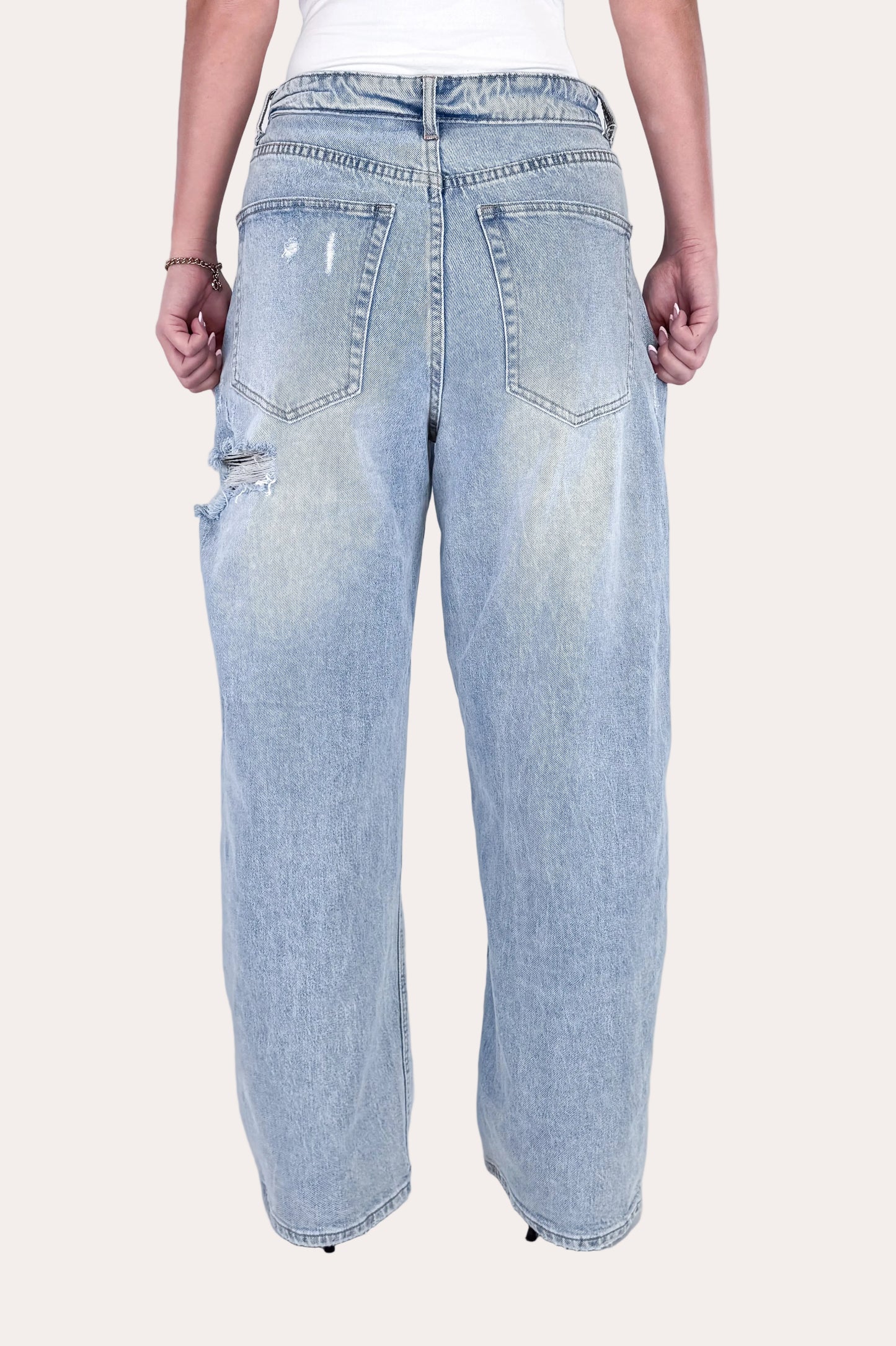 Ripped Folded Jeans - Light Blue