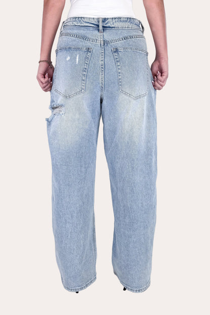 Ripped Folded Jeans - Light Blue