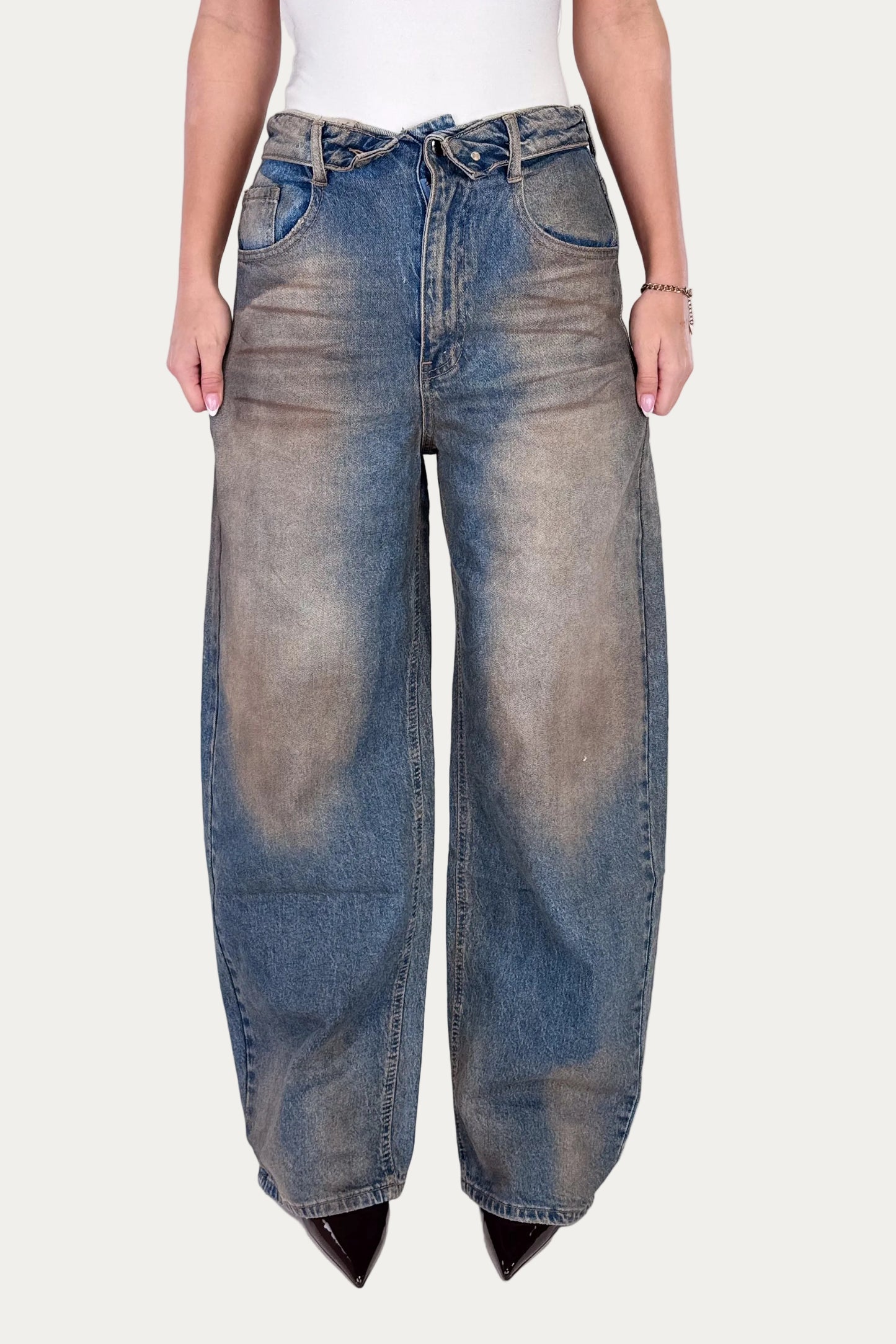 Folded Jeans - Dirty Washed