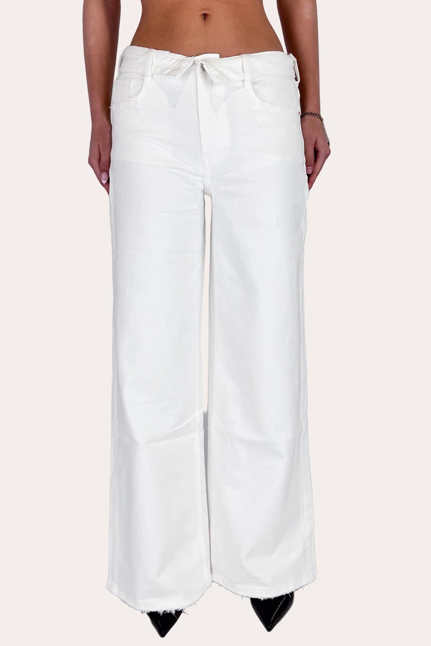 Folded Low Waist Wide Leg jeans - White