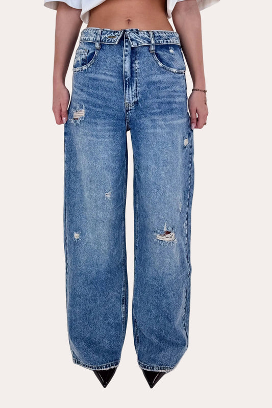 Ripped Folded Jeans - Blue