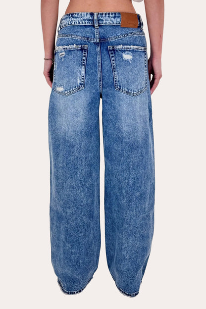 Ripped Folded Jeans -  Dark Blue
