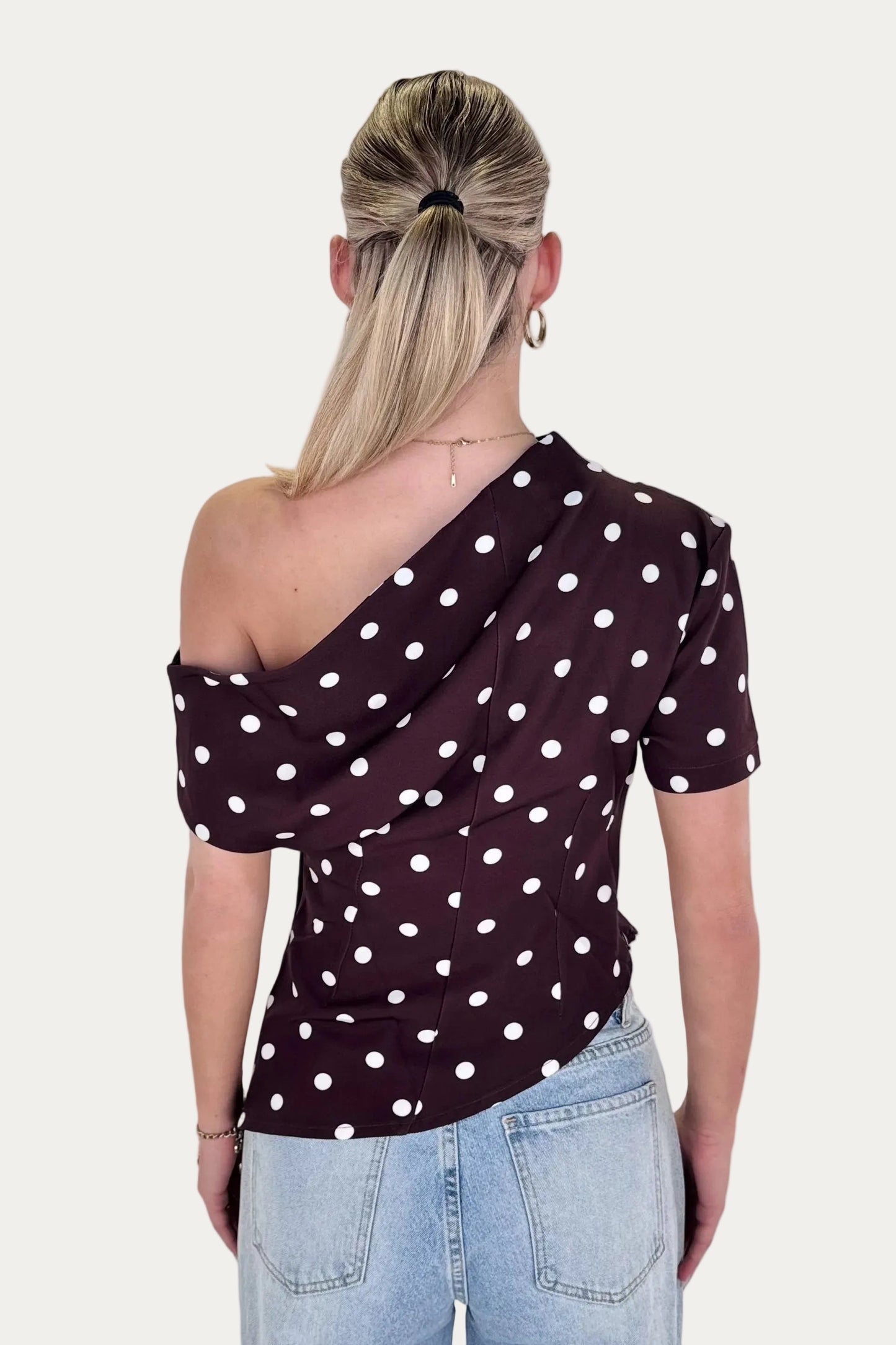 One Shoulder Top Polkadot - Brown