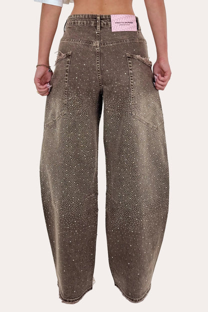 Glitter Sage Balloon Jeans - Vintage Washed