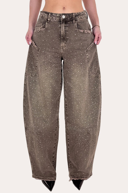 Glitter Sage Balloon Jeans - Vintage Washed
