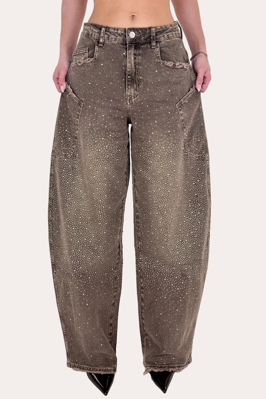 Glitter Sage Balloon Jeans - Vintage Washed