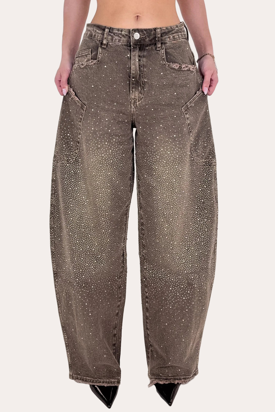 Glitter Sage Balloon Jeans - Vintage Washed