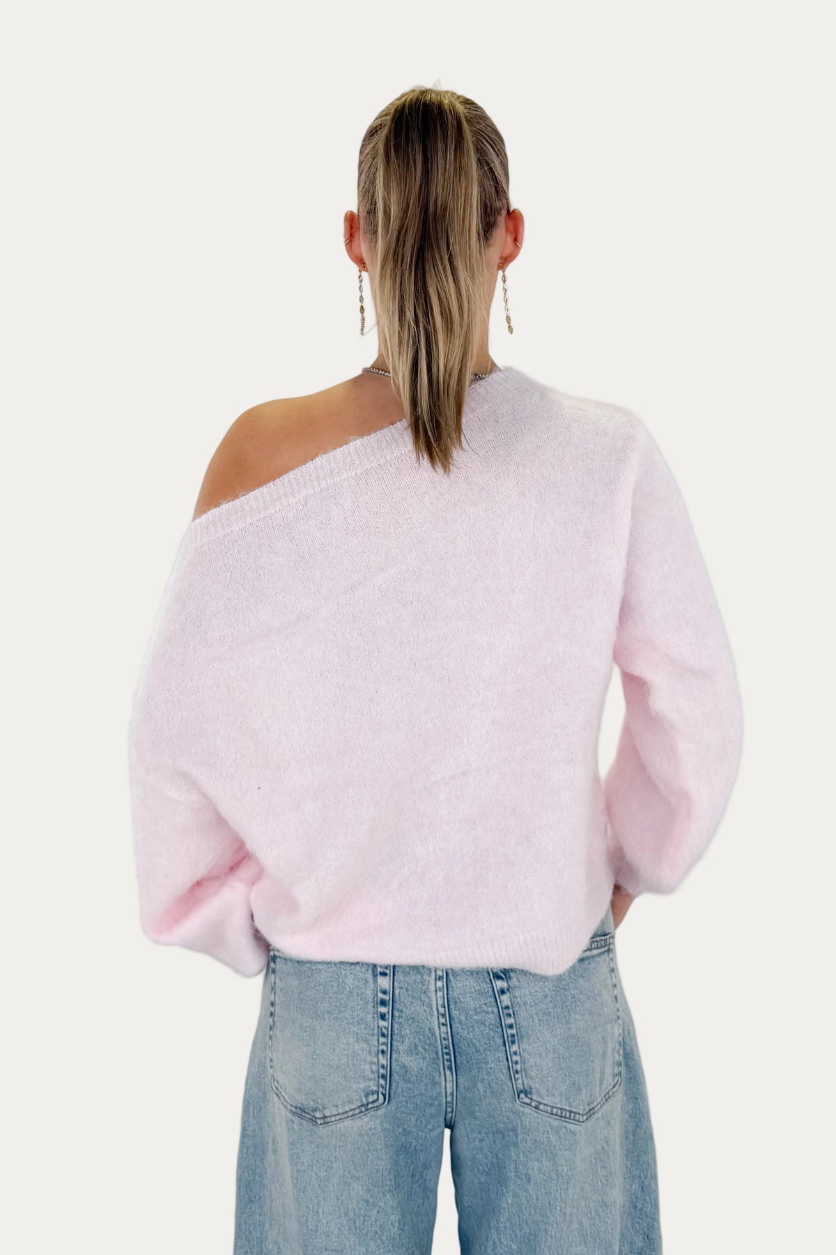One Shoulder Mohair Sweater - Pink