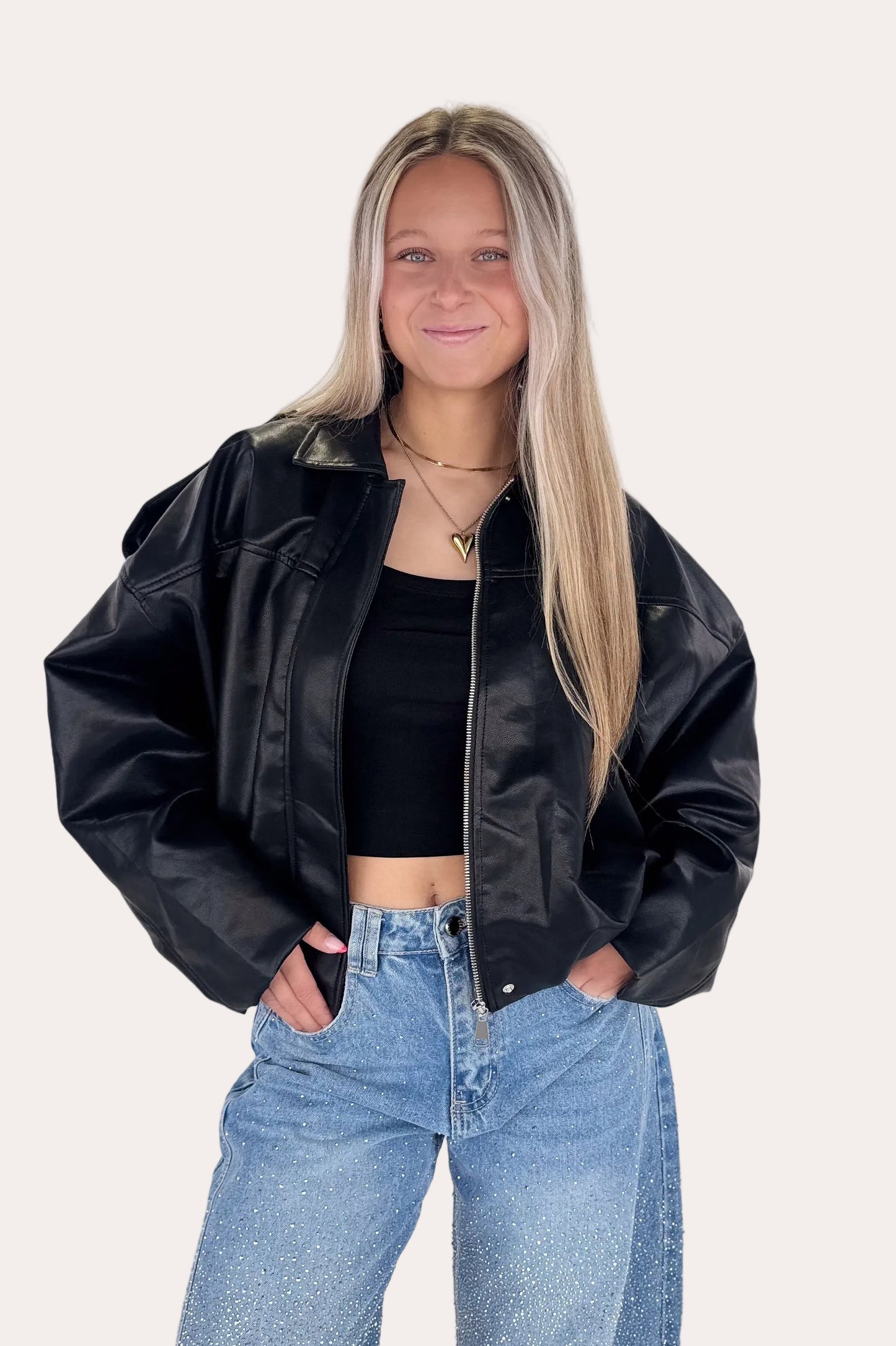 Leather Bomber Jacket - Black