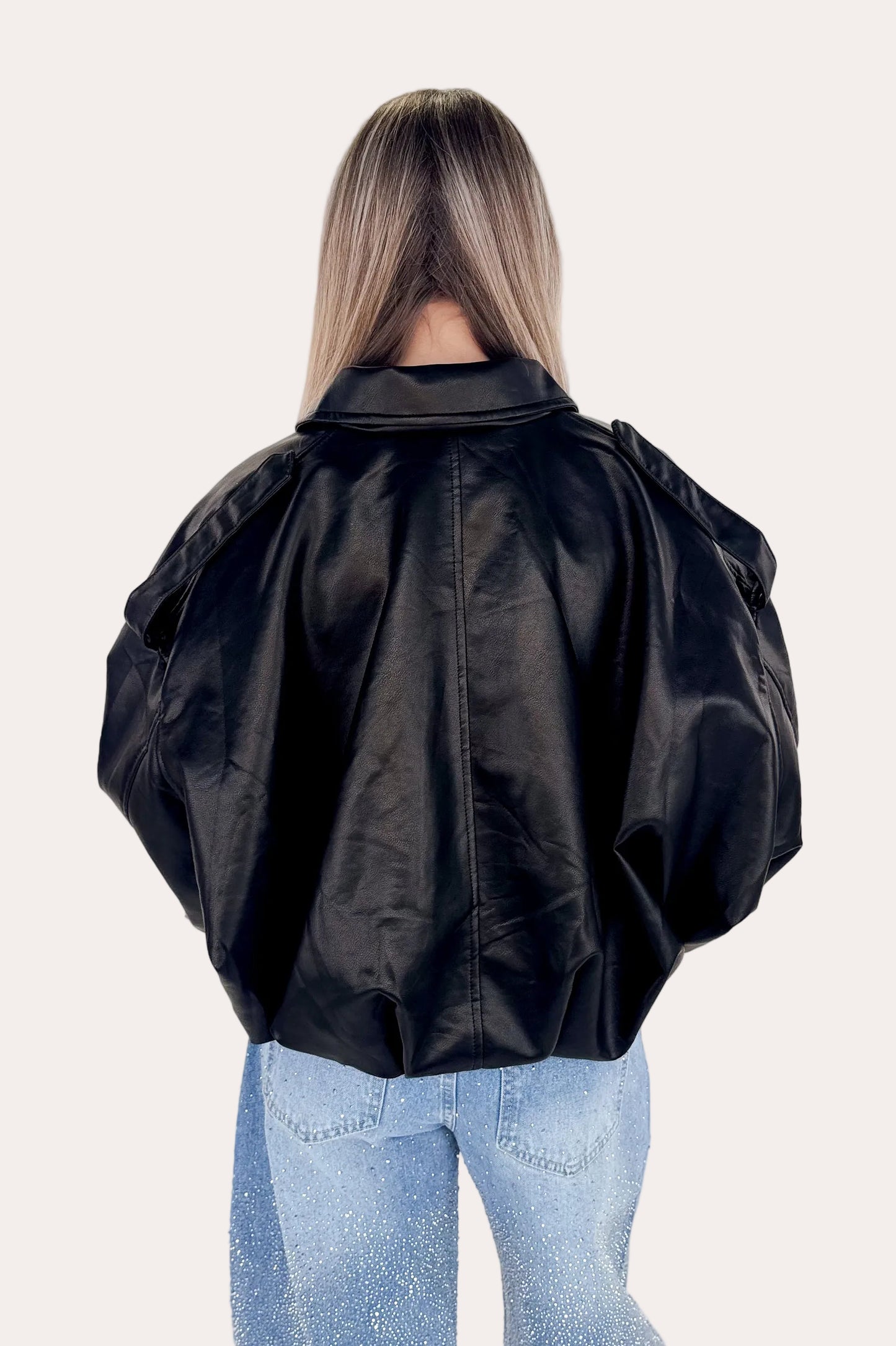 Leather Bomber Jacket - Black