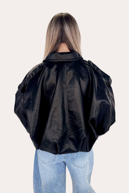 Leather Bomber Jacket - Black