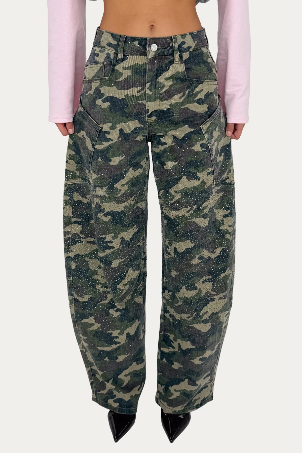 Glitter Sage Balloon Jeans - Camo