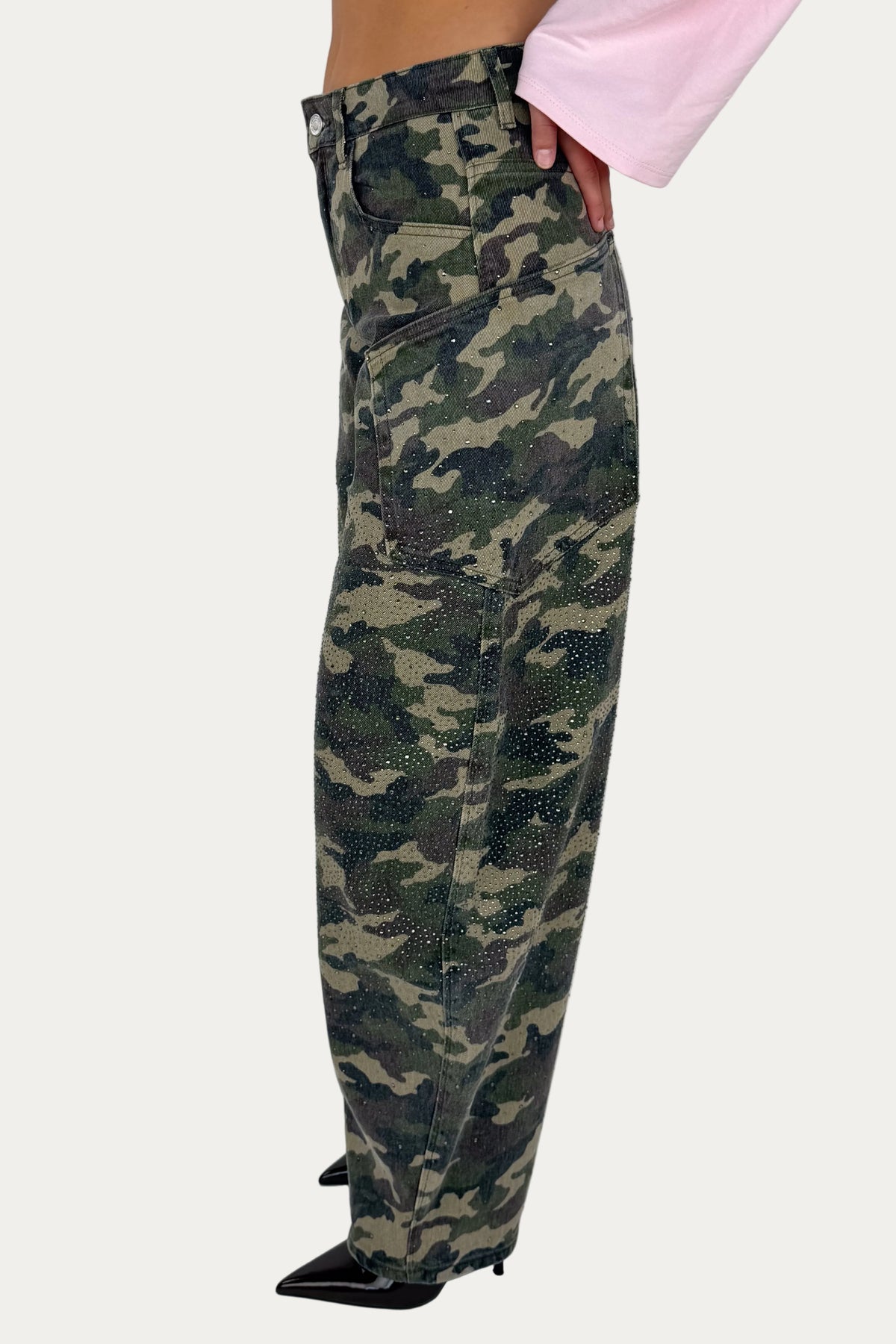 Glitter Sage Balloon Jeans - Camo