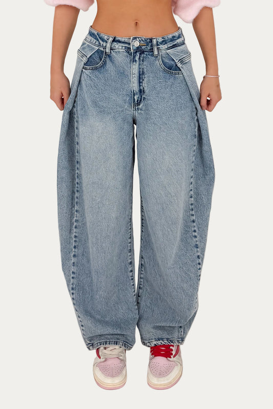 Fold Over Jeans - Blue