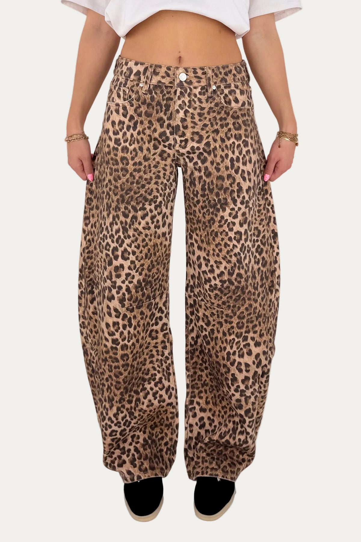 Mid Waist Balloon Jeans - Leopard
