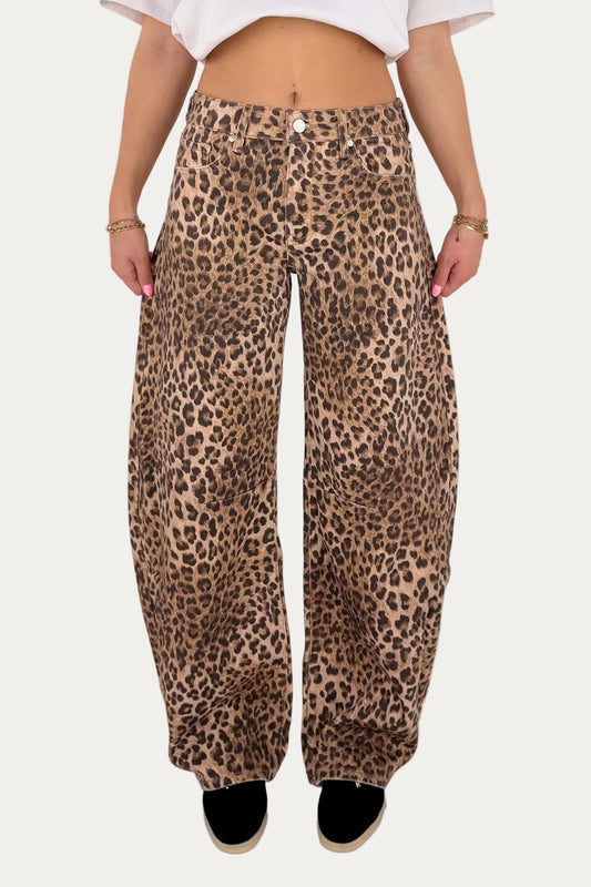 Mid Waist Balloon Jeans - Leopard