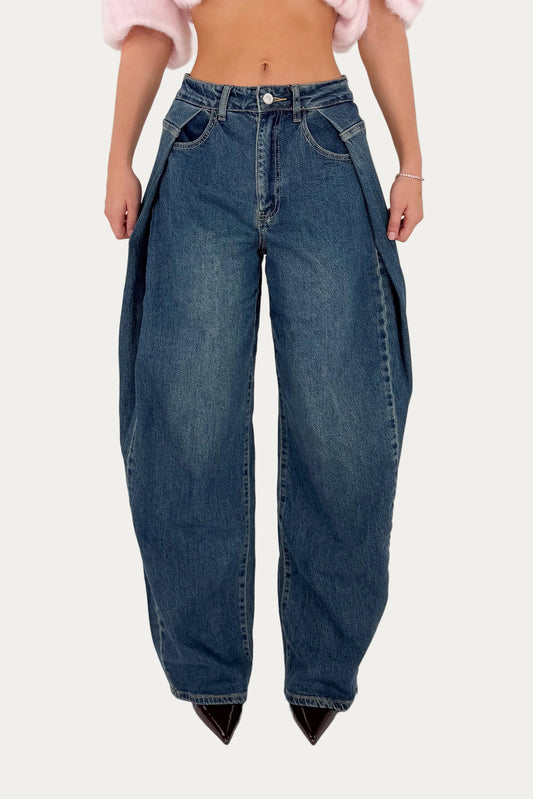 Fold Over Tall Jeans - Dark Blue