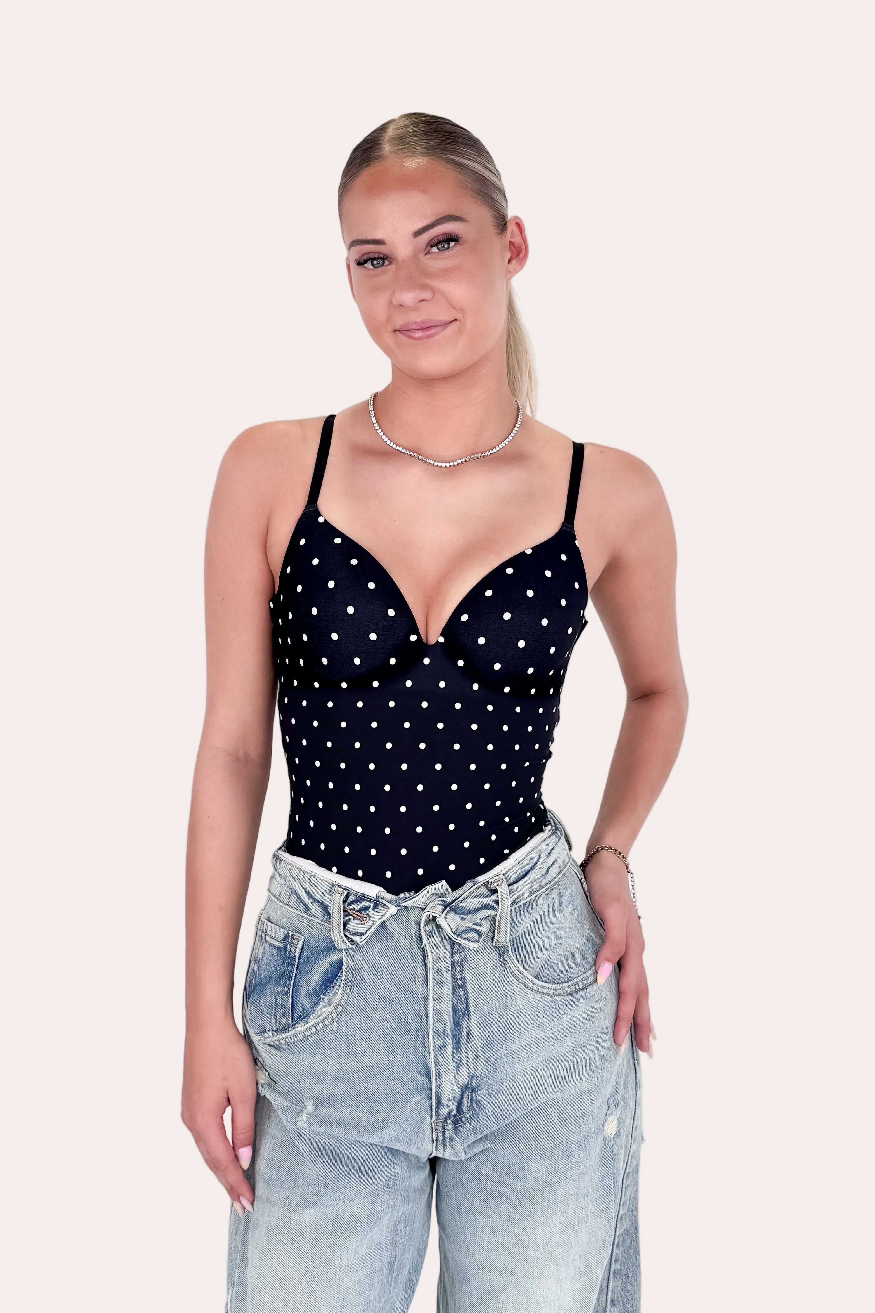 V-neck Body Polka Dot - Black