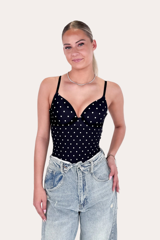 V-neck Body Polka Dot - Black