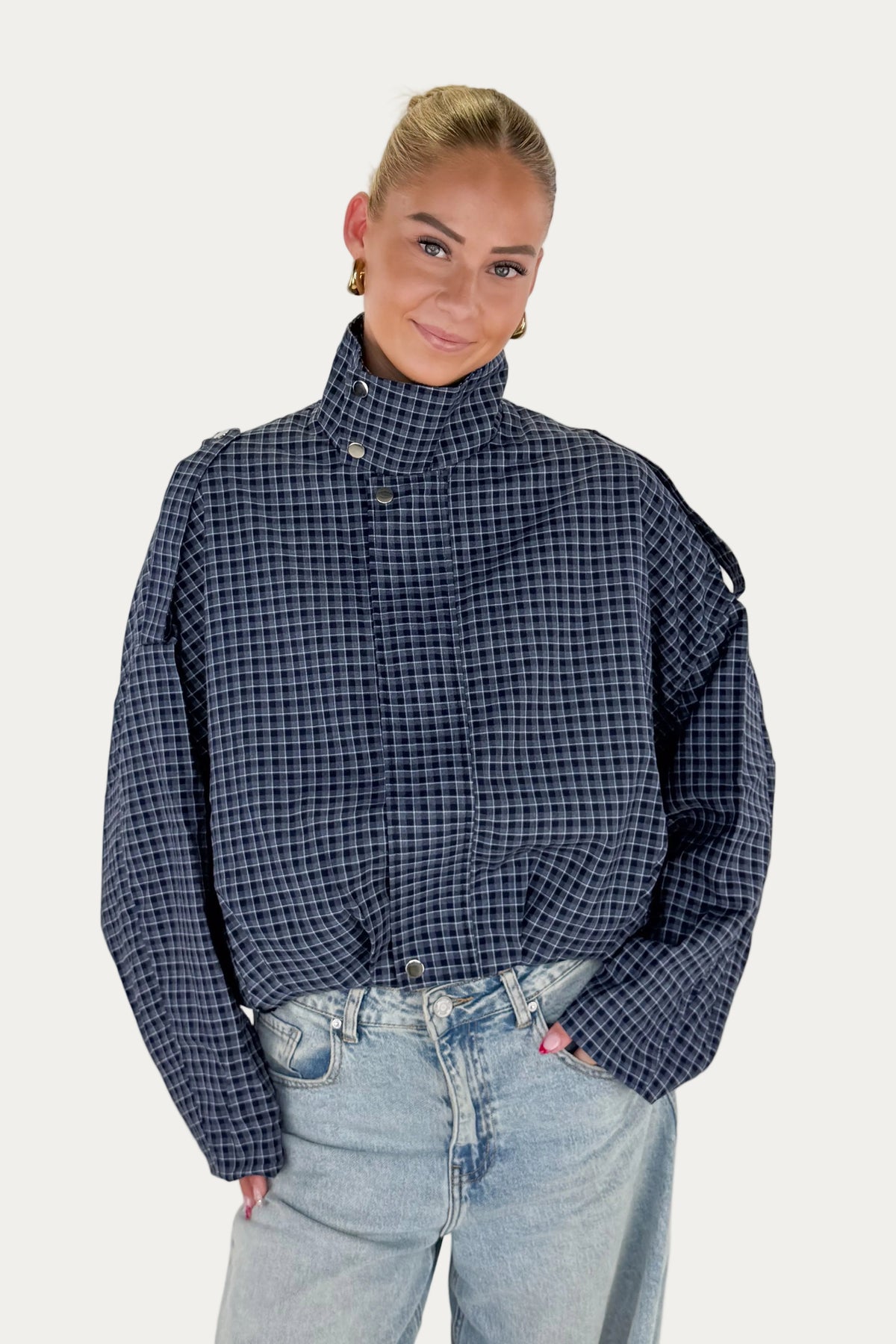 Checked Collar Jacket - Blue