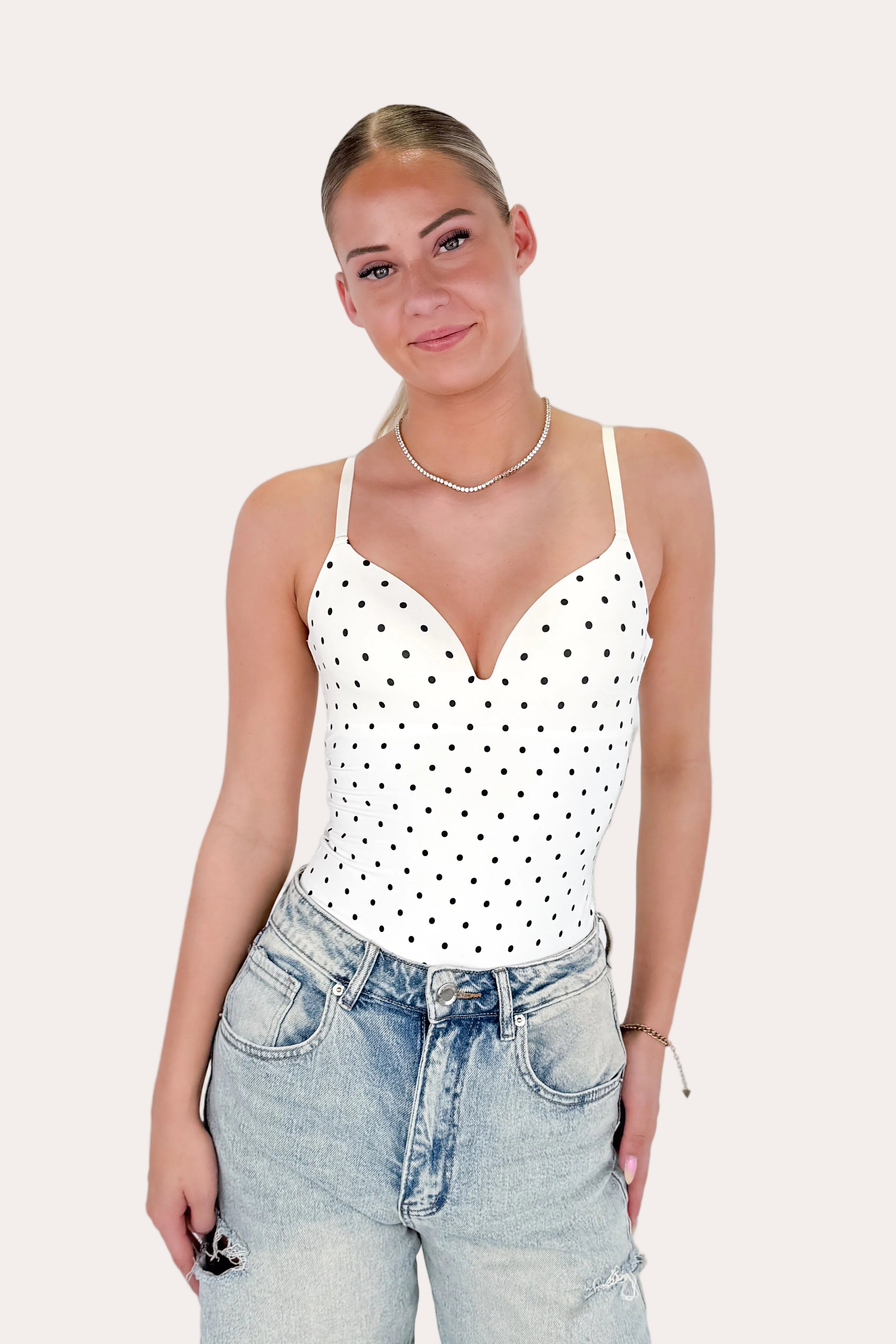 V-neck Body Polka Dot - White